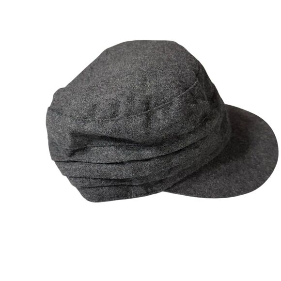 Gray Womens Cap Hat Bow Y2K VTG Wool Cadet Military Sparkle Black Crystals - Picture 3 of 6